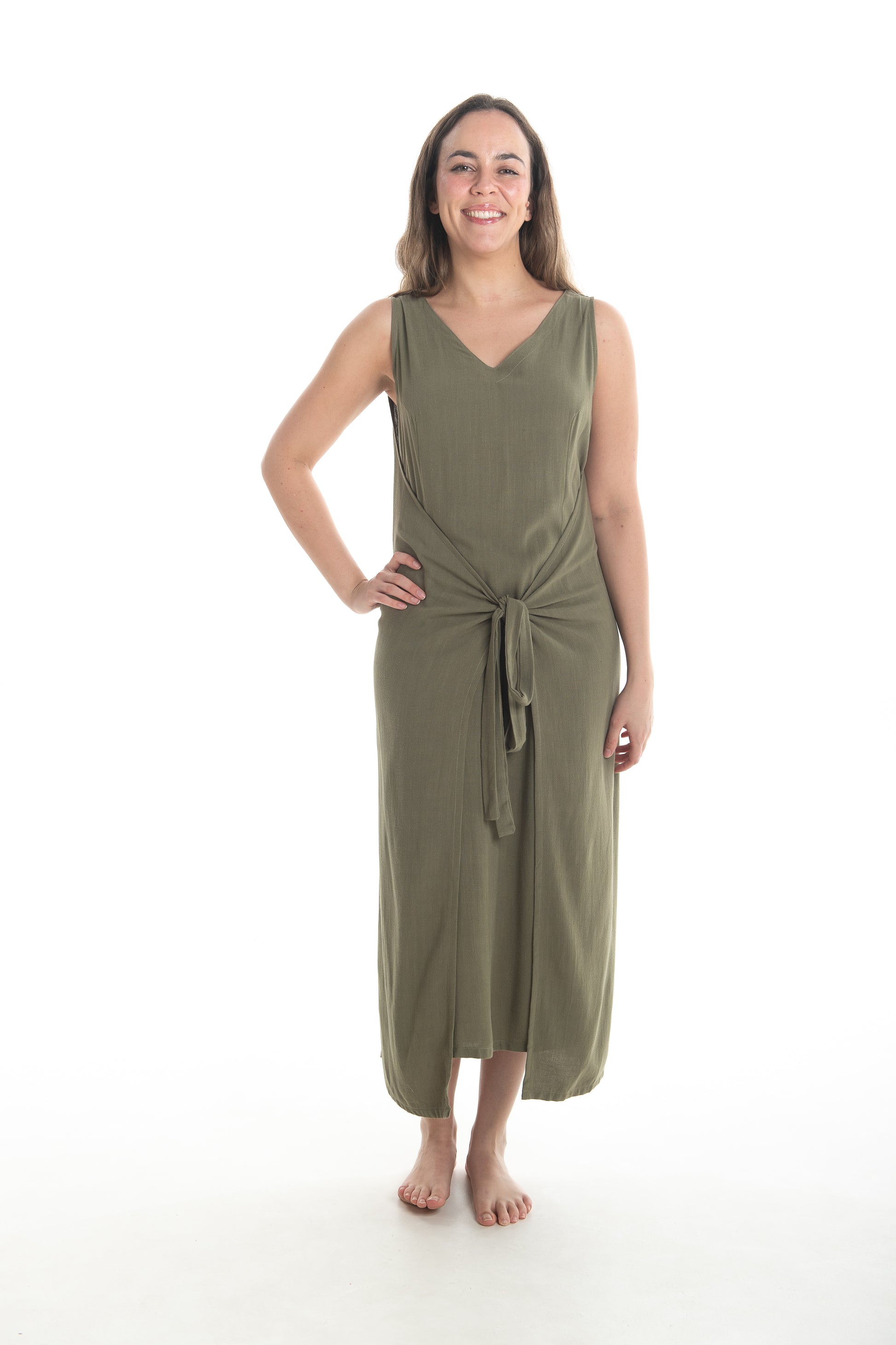 Linen Fisher Dress (V-Neck)