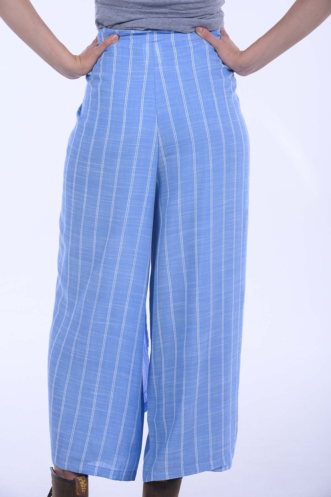 Soft Surroundings Womens Blue Velora Wrap Wide Leg Drapey Isle Style Pants 8