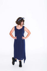 Navy Crinkle Fisher Dress - Front