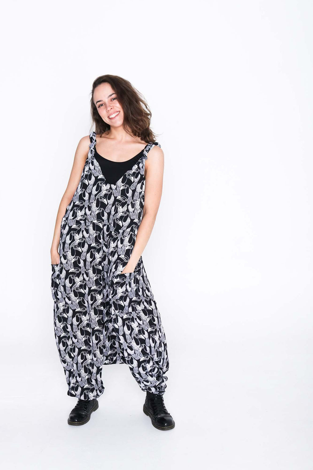 Black and White Toucan Moggie Overalls