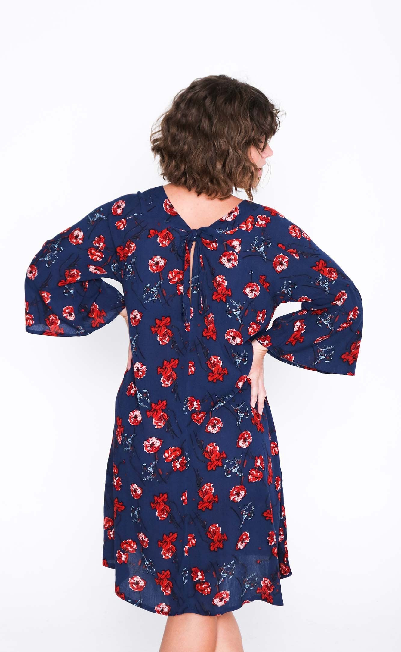Navy Floral Black Susie Dress - Back