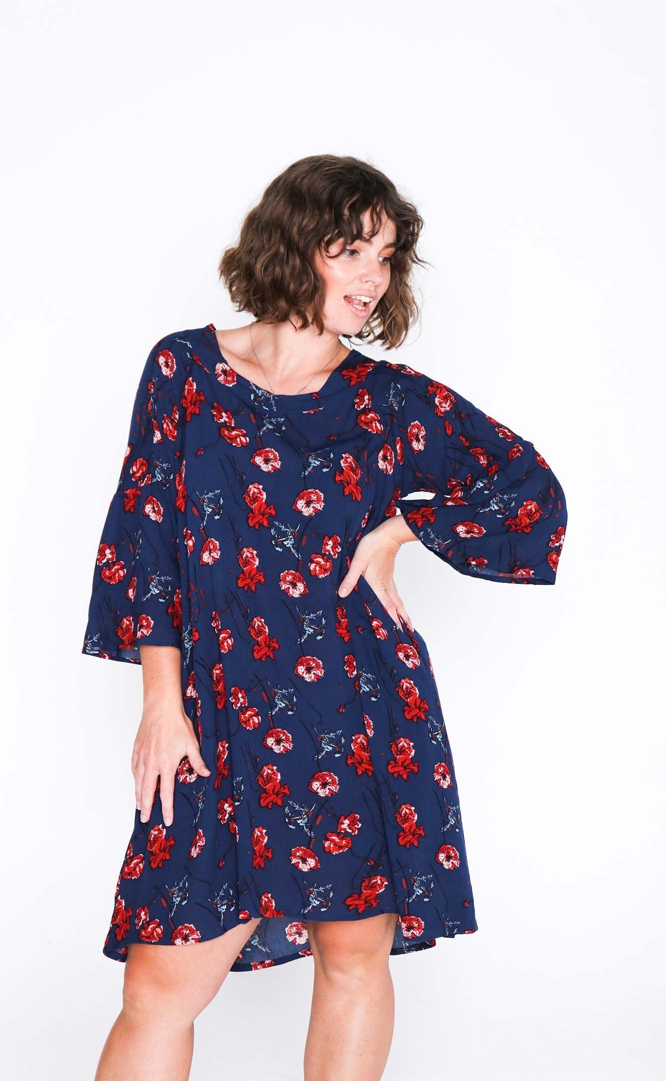 Navy Floral Black Susie Dress - Front
