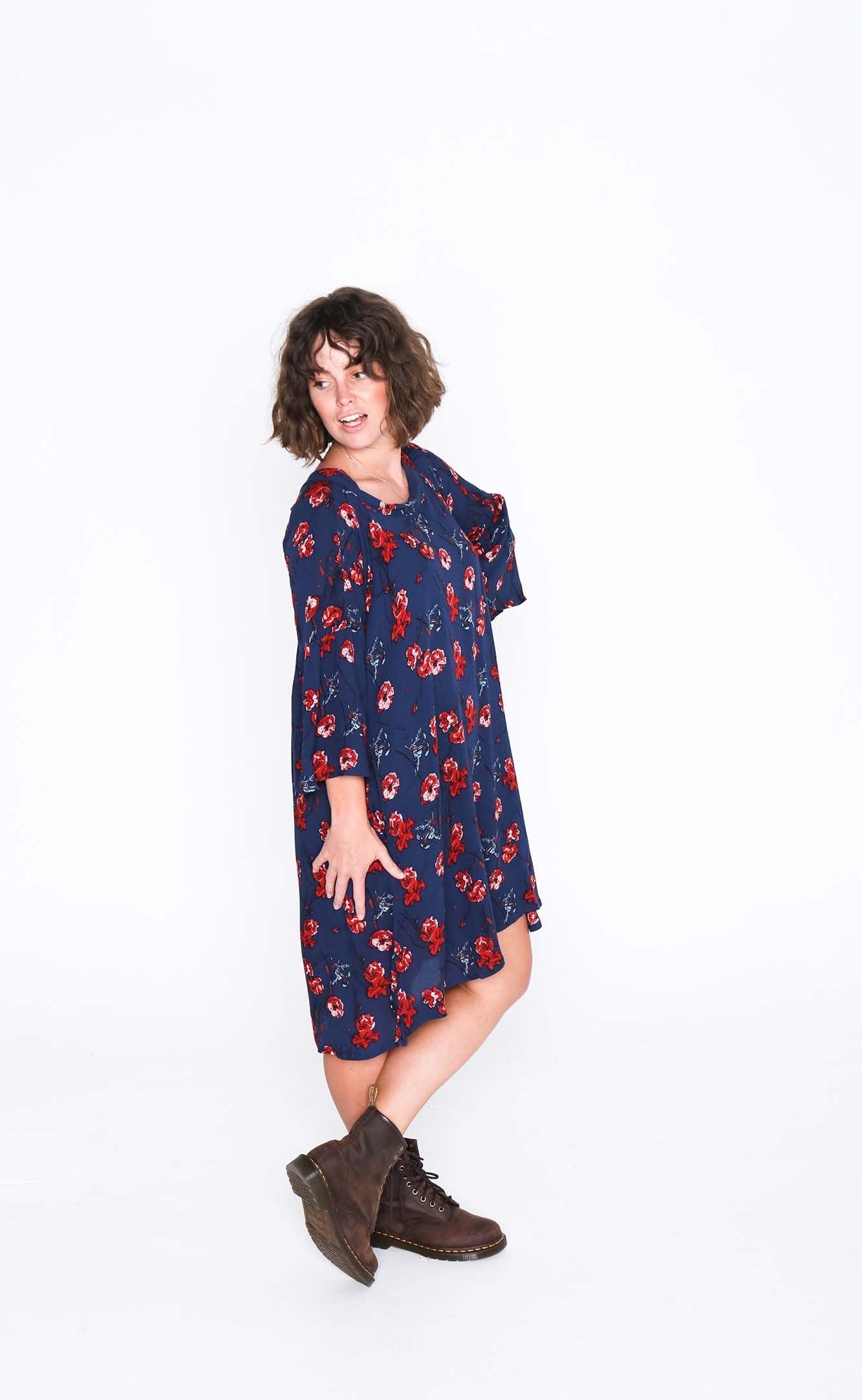 Navy Floral Black Susie Dress - Side