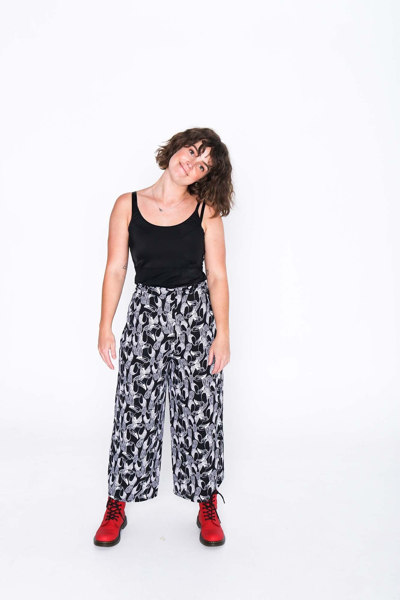 Black and White Toucan Wrap Pants