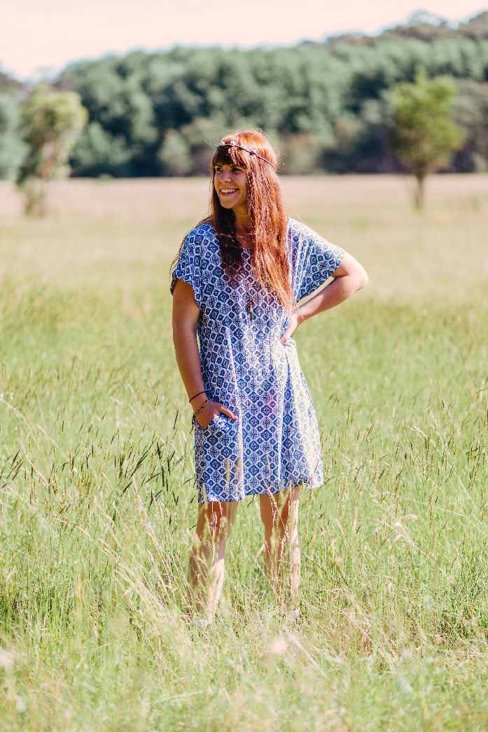 Navy Paisley Socheat Pocket Dress
